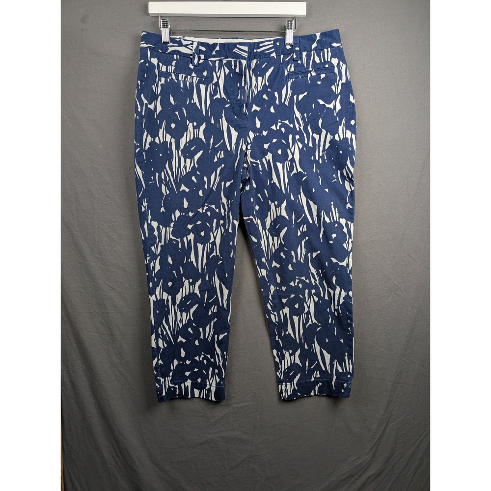 Lands End Womens Celestial Blue Floral Chino Crop Pants Fit 2 Size 14